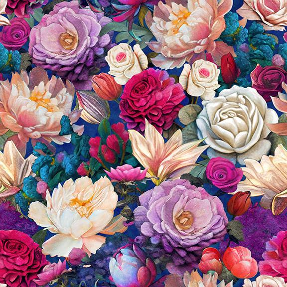 Night Garden Flowers - Priced by the 1/2 Yard/Cut Continuous - Night Garden by JT Stewart for Blank Quilting - 3553-50