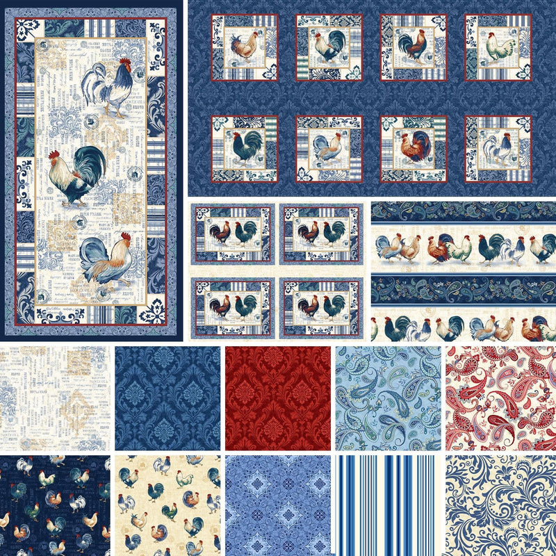 American Pride Roosters on Navy - Priced by the Half Yard/Cut Continuous - Geoff Allen for Studio E Fabrics - 7918-77