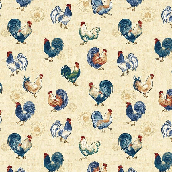 American Pride Roosters on Cream - Priced by the Half Yard/Cut Continuous - Geoff Allen for Studio E Fabrics - 7918-44