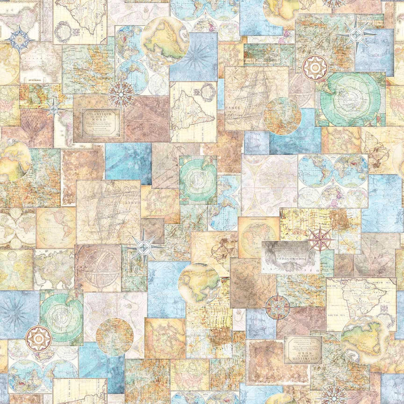 Travel Maps Quilt Backing - 108” wide - Priced by the Half Yard/Cut Continuous - Globetrotter - QT Fabrics - 30529 X