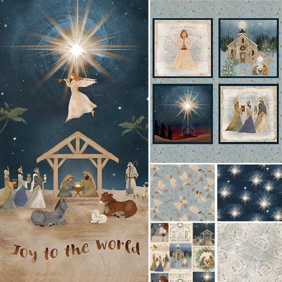 Northern Star - Priced by the Half Yard/Cut Continuous - O Holy Night by Beth Albert for 3 Wishes - 22351 Navy