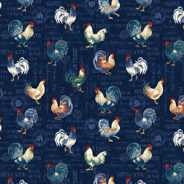 American Pride Roosters on Navy - Priced by the Half Yard/Cut Continuous - Geoff Allen for Studio E Fabrics - 7918-77