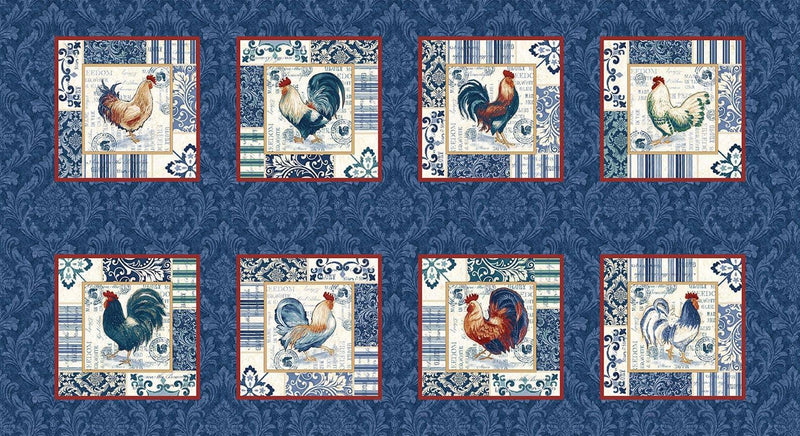 American Pride Rooster Blocks 24" Panel - Geoff Allen for Studio E Fabrics - 7924P-77