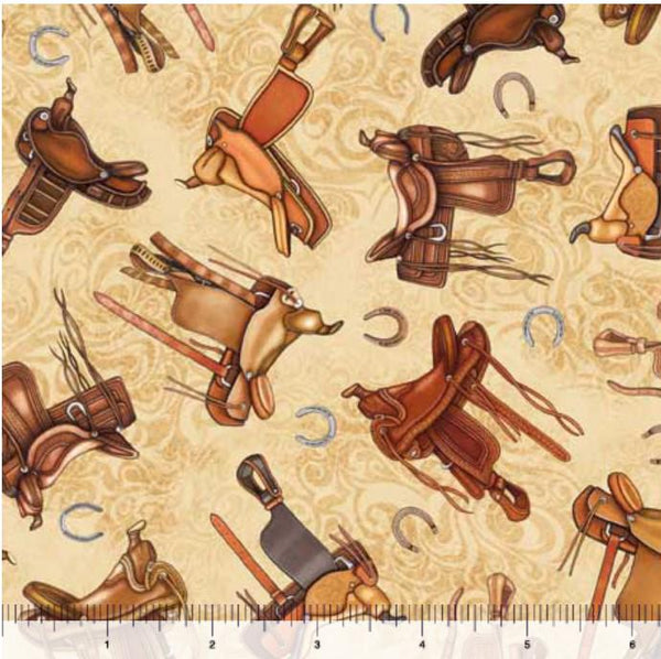 Saddle Toss on Tan - Priced by the Half Yard/Cut Continuous - Running Wild by Morris Creative Group - 30628 A