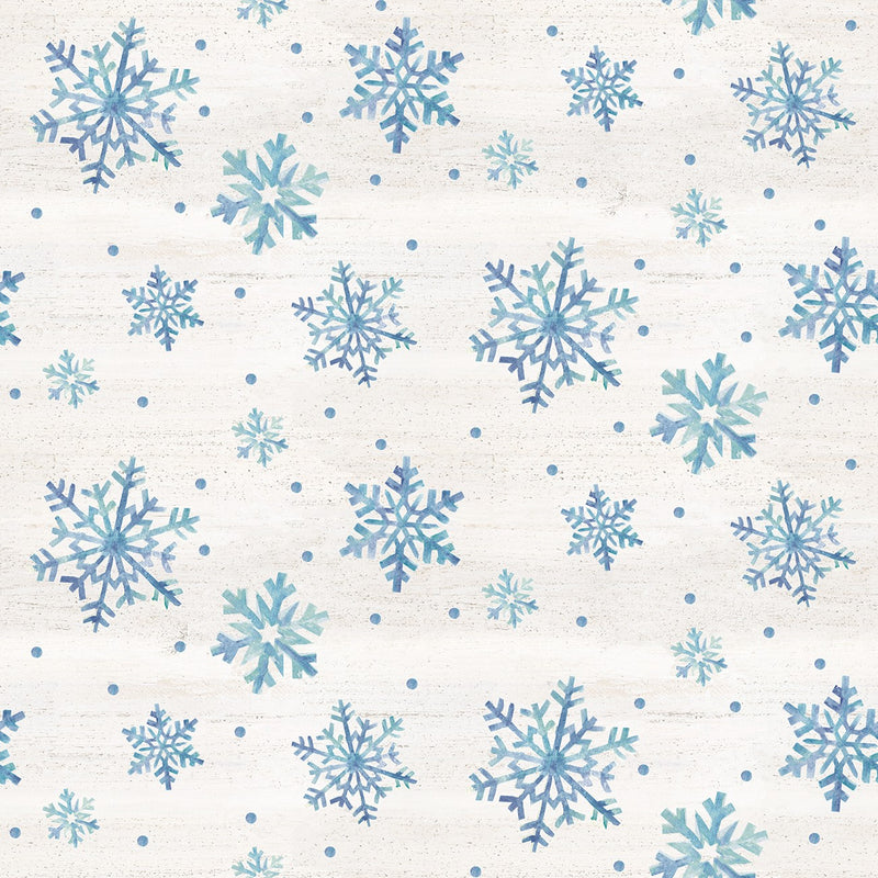Blue Snowflakes on Cream - 100% Cotton