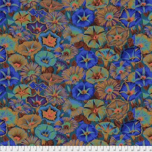 Kaffe Fassett Fabric By The Yard - Variegated Morning Glory - 100% Cotton - Blue - Floral Fabric
