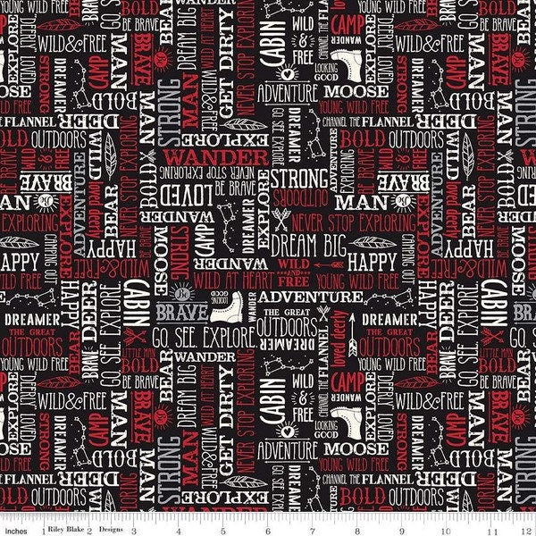 Wild At Heart - Words Black - 100% Cotton - Riley Blake Designs - Fabric By The Yard - C9823Black