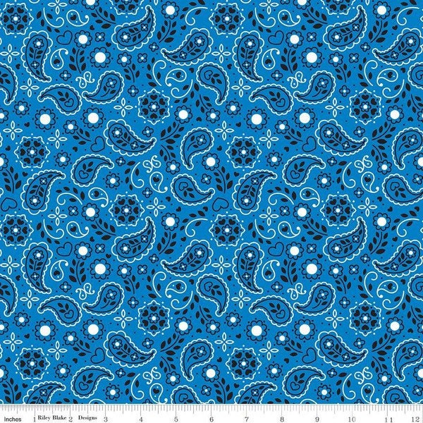 Blue Bandana Fabric - Down on the Farm - 100% Cotton - Riley Blake Designs - Fabric By The Yard - C10073-Blue