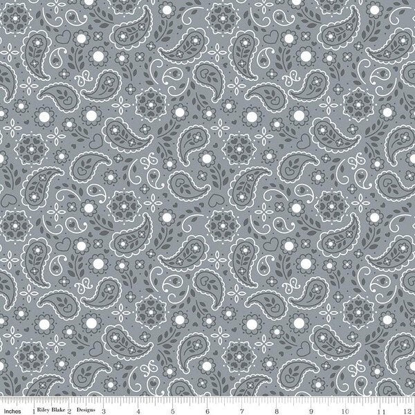 Gray Bandana Fabric - Down on the Farm - 100% Cotton - Riley Blake Designs - Fabric By The Yard - C10073-Gray