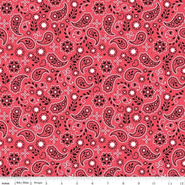 Red Bandana Fabric - Down on the Farm - 100% Cotton - Riley Blake Designs - Fabric By The Yard - C10073-Red
