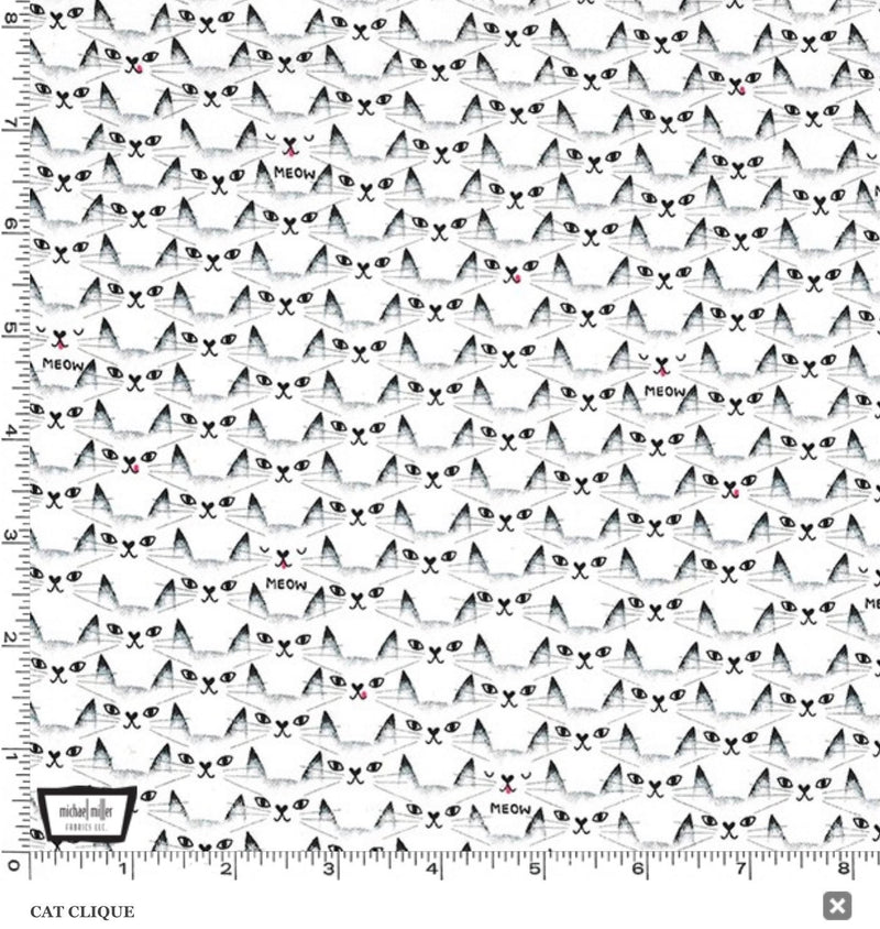 Cat Clique - White - Fabric By The Yard - 100% Cotton - Michael Miller Fabrics - Cat Fabric - CX8039