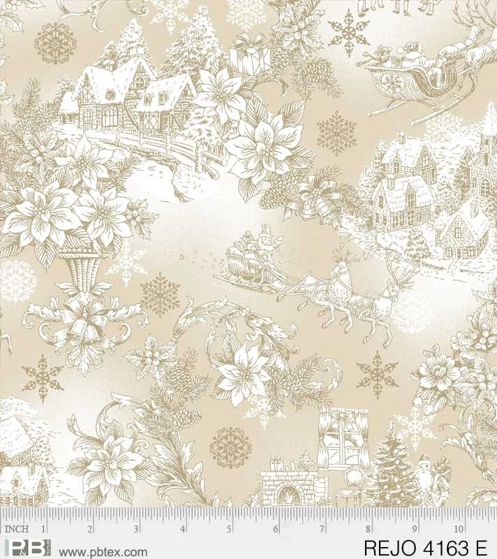 Rejoice Scene - 100% Cotton - P&B Textiles - Christmas fabric - Holiday Fabric - Santa’s Sleigh - Winter Cabin - Snow