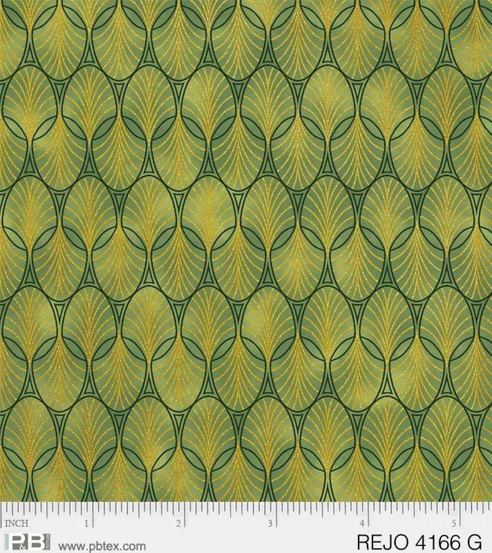 Rejoice Geometric Green - 100% Cotton - P&B Textiles - Christmas fabric - Textural Fabric - Art Deco - Metallic