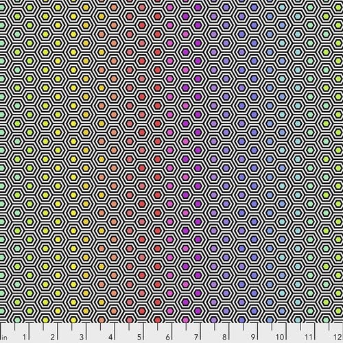 Tula Pink Linework Hexy Rainbow - Ink - Fabric By The Yard - 100% Cotton - Free Spirit Fabrics - Rainbow Fabric - Hexagons