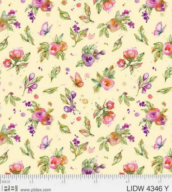 Little Darlings Woodland Watercolor Flowers in Yellow - Sillier Than Sally Designs for P&B Textiles - 100% Cotton - LIDW 4346 Y