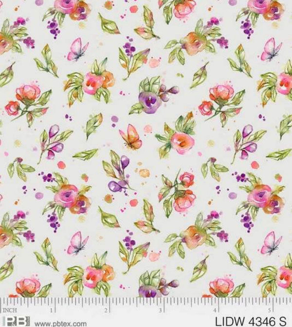 Little Darlings Woodland Watercolor Flowers in Cream - Sillier Than Sally Designs for P&B Textiles - 100% Cotton - LIDW 4346 S