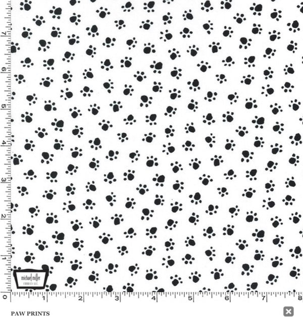 Paw Prints - Ebony/White - Fabric By The Yard - 100% Cotton - Michael Miller Fabrics