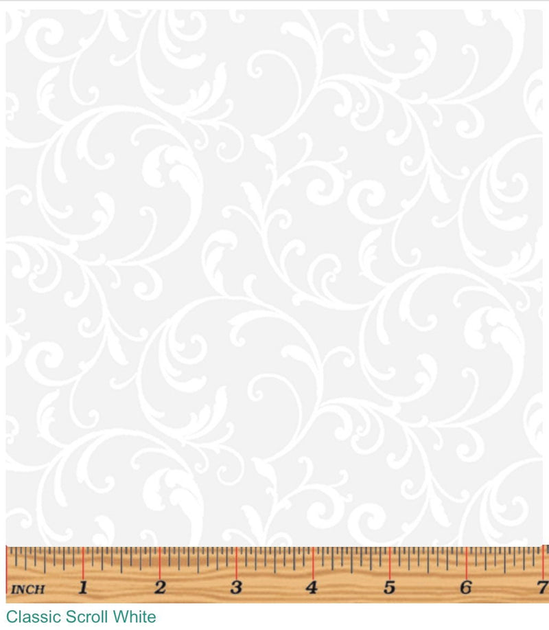 Classic Scroll White on White - Night & Day 2 - 100% Cotton - Kanvas Studio - Tone on Tone - Fabric by the Yard - 1040309B