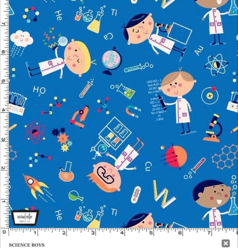 Science Boys - Stem Squad collection by Edward Miller - Fabric By The Yard - 100% Cotton - Michael Miller Fabrics - DC9716-BLUE-D