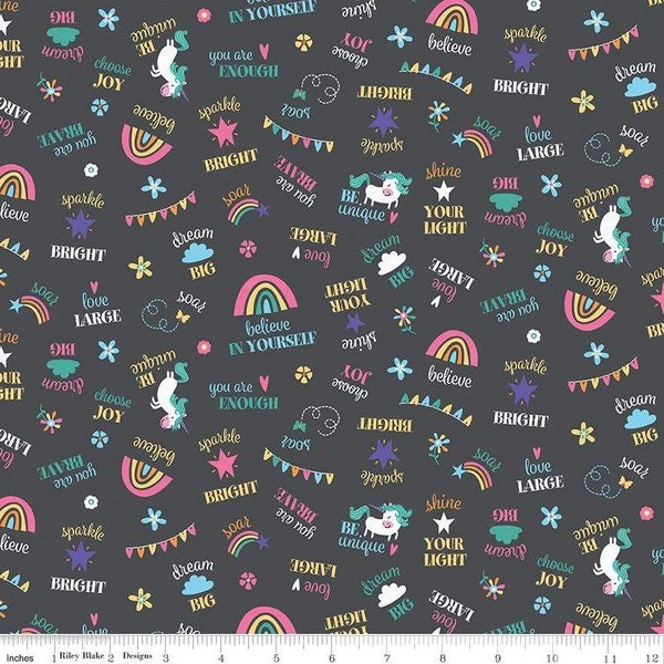 Unicorn Kingdom BE YOU in Charcoal- Shawn Wallace for Riley Blake Designs - Unicorn Fabric - Castle Fabric -  C10472-CHARCOAL