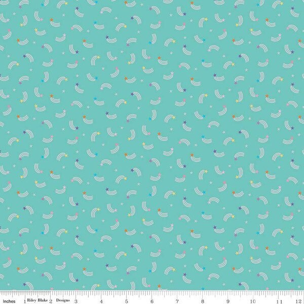 Unicorn Kingdom SHOOTING STARS in Teal Sparkle - Shawn Wallace for Riley Blake Designs - Unicorn Fabric - Castle Fabric -  SC10473-TEAL