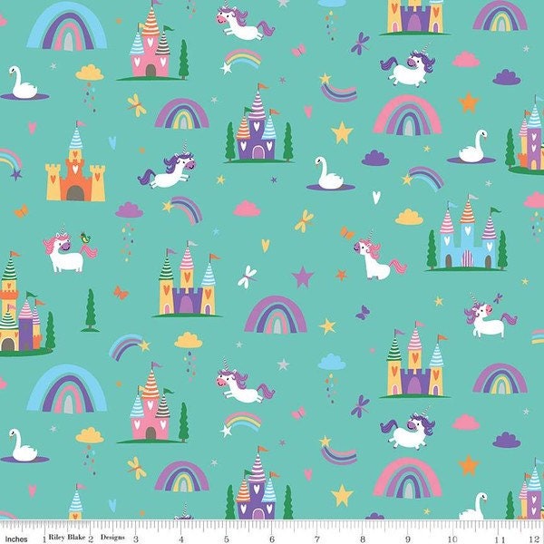MAIN SPARKLE in Teal Unicorn Kingdom - Shawn Wallace for Riley Blake Designs - Unicorn Fabric - Castle Fabric - SC10470-TEAL