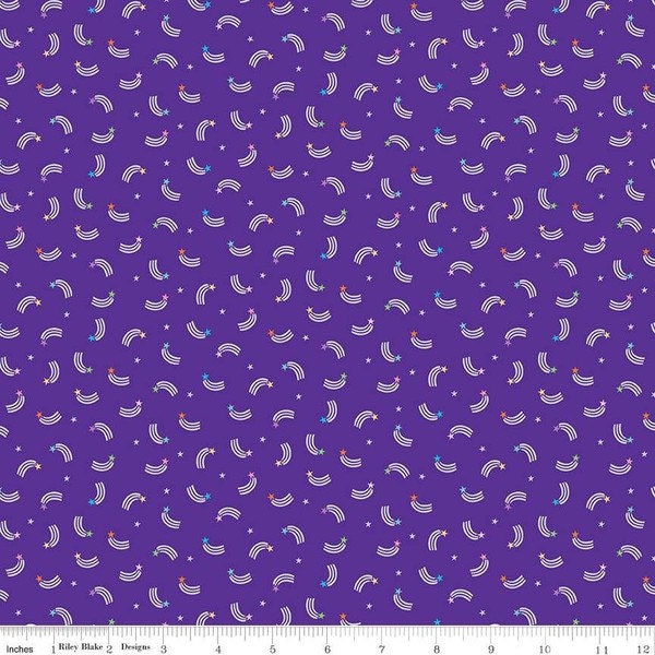 Unicorn Kingdom SHOOTING STARS in Purple Sparkle - Shawn Wallace for Riley Blake Designs - Unicorn Fabric - Castle Fabric -  SC10473-PURPLE