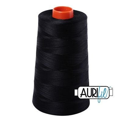 50wt Aurifil Black - 100% Egyptian Cotton Mako Thread - Cone Thread - Aurifil