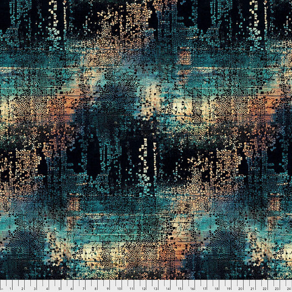 Fractured Mosaic - Abandoned by Tim Holtz - Fabric By The Yard - 100% Cotton - Free Spirit Fabrics - PWTH130.INDIGO