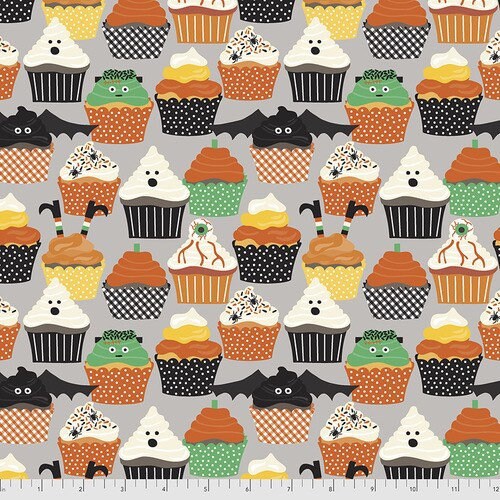 Frankencakes - Gray - Boolicious - 100% Cotton - Vintage Looking Halloween - Maude Asbury for Free Spirit Fabrics - PWMA003.XGREY