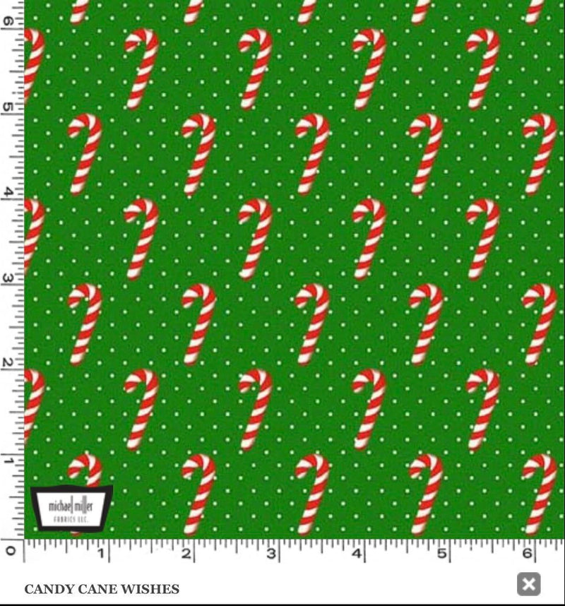 Candy Cane Wishes Green, Under the Mistletoe, Michael Miller Fabrics, 100% Cotton, Christmas fabric, CX9807-GREE-D