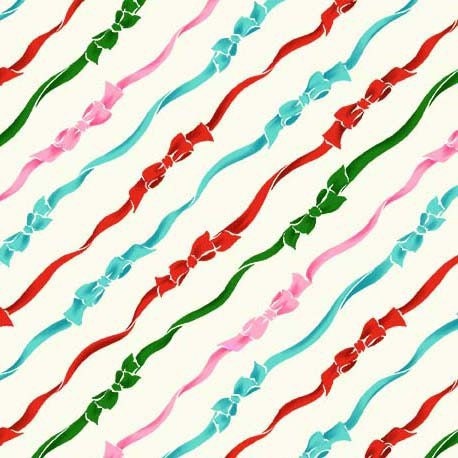 Holiday Ribbons Ivory, Under the Mistletoe, Michael Miller Fabrics, 100% Cotton, Christmas fabric, CX9809-IVOR-D