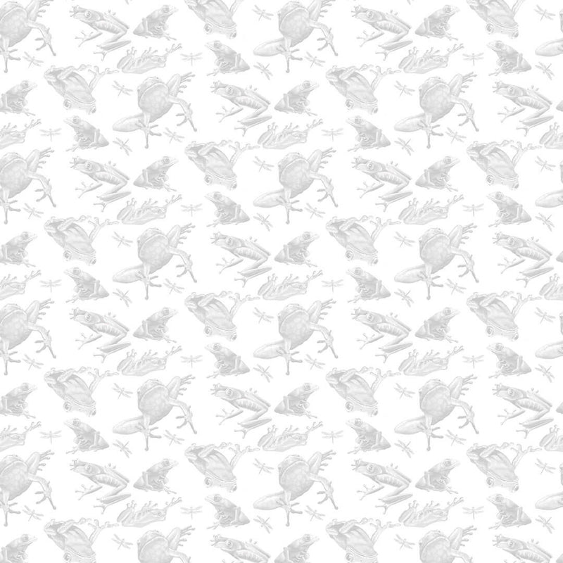 Tonal Frog - Light Gray on White - Rainforest Frogs - Jewels of the Jungle - Fabric By The Yard - 100% Cotton - Studio E Fabrics - 5559-9