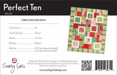 Perfect Ten Quilt Pattern - Paper Pattern - Swirly Girls Designs - Fat Quarter Quilt Pattern