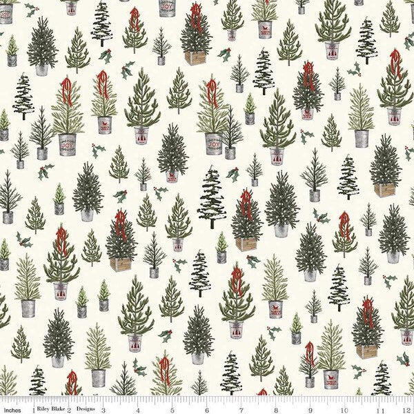 Farmhouse Christmas Trees Cream, Echo Park Paper Co for Riley Blake Designs, 100% Cotton, Christmas fabric, C10951-CREAM