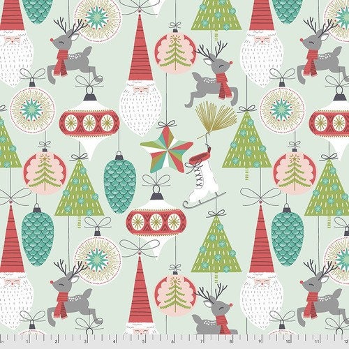 Bells & Baubles Aqua - Fa La La - 100% Cotton - Retro Christmas - Maude Asbury for Free Spirit Fabrics - PWMA015.XAQUA