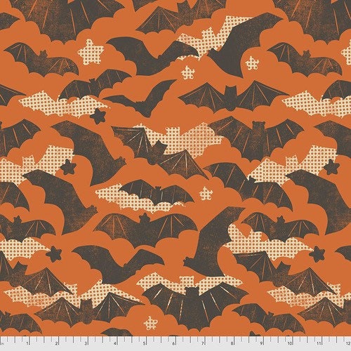 Gone Batty - Orange - Spooktacular - 100% Cotton - Vintage Looking Halloween - Maude Asbury for Free Spirit Fabrics - PWMA007.XORANGE