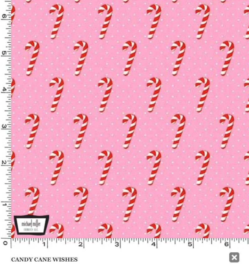 Candy Cane Wishes Pink, Under the Mistletoe, Michael Miller Fabrics, 100% Cotton, Christmas fabric, CX9807-PINK-D