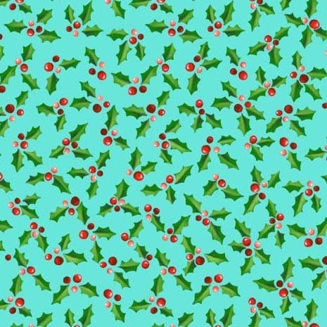 Tiny Holly Aqua, Under the Mistletoe, Michael Miller Fabrics, 100% Cotton, Christmas fabric, CX9808-AQUA-D