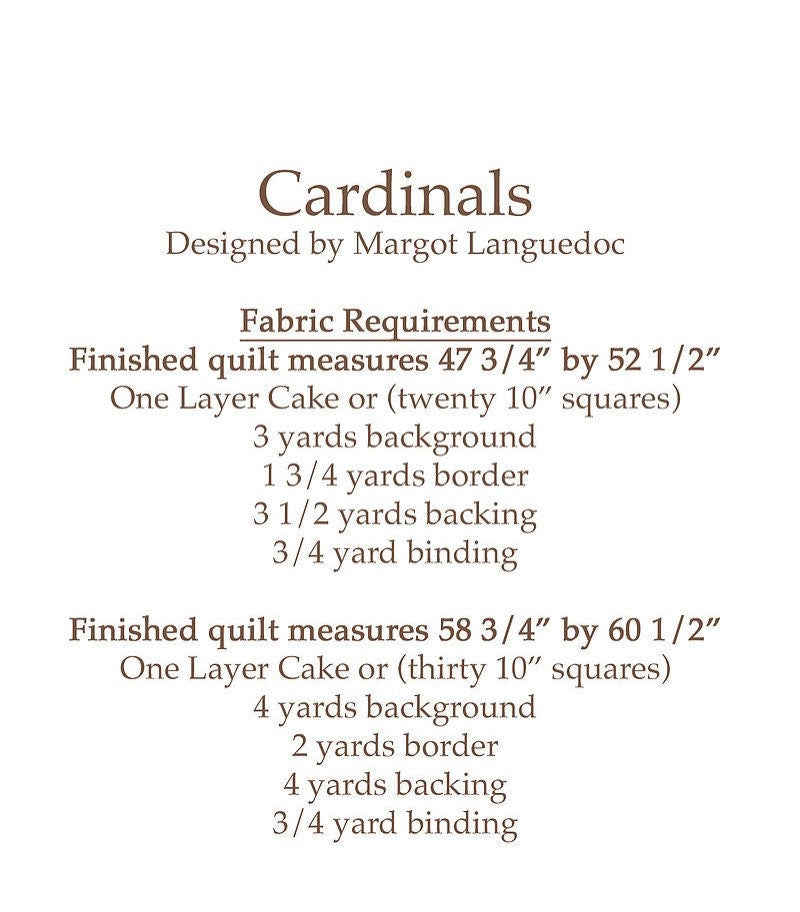 Cardinals Quilt Pattern - The Pattern Basket - Paper Pattern
