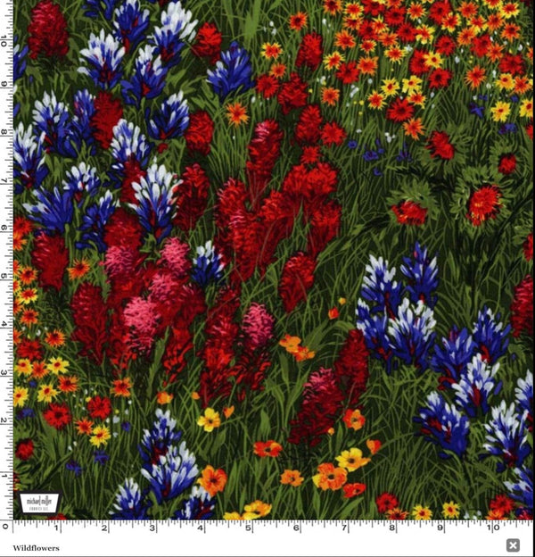 Wildflowers- Texas Flowers - Michael Miller - Bluebonnets - Fabric By The Yard - 100% Cotton - CX0400-MULT-D