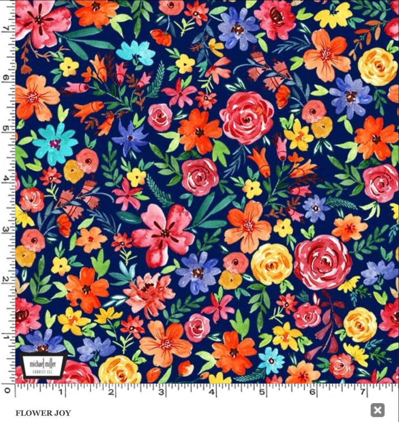 Flower Joy Navy - Everyone is Invited - Michael Miller - Floral Fabric- Fabric By The Yard - 100% Cotton - DCX9800-NAVY-D