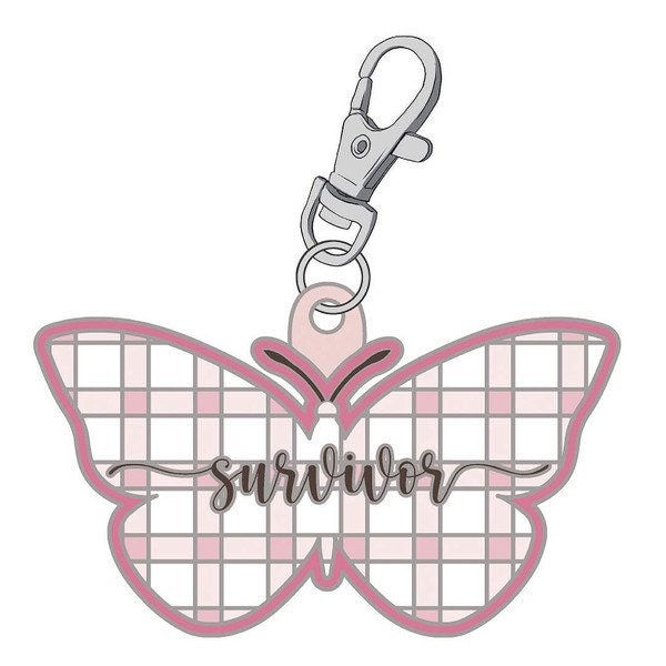 Hope in Bloom Butterfly Enamel Key Fob - Charm - Bag Tag - Breast Cancer - Pink Ribbon Gift - Riley Blake Designs