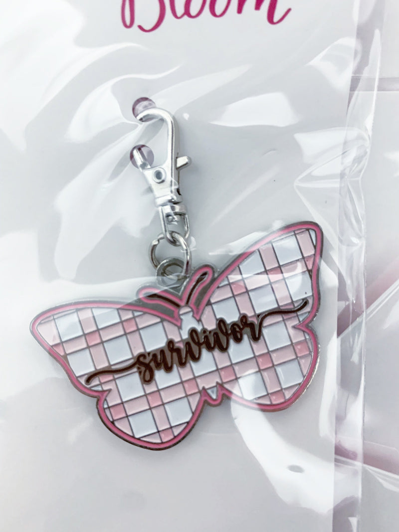 Hope in Bloom Butterfly Enamel Key Fob - Charm - Bag Tag - Breast Cancer - Pink Ribbon Gift - Riley Blake Designs