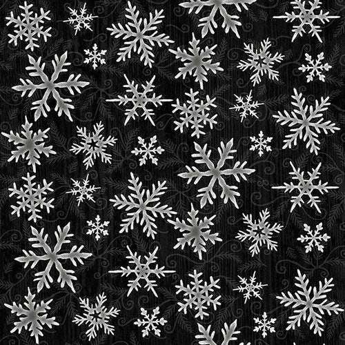 Snowflakes Black - 2-ply Flannel - Winter Elegance - 100% Cotton - Henry Glass Fabrics - F9527-99