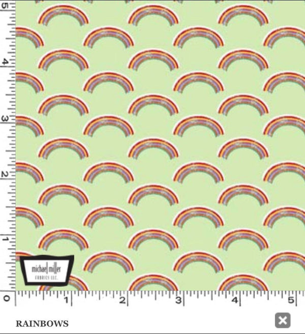 Rainbows Mint - Rainbow Dinos - Michael Miller - Floral Fabric- Fabric By The Yard - 100% Cotton - DC10042-GREE-D