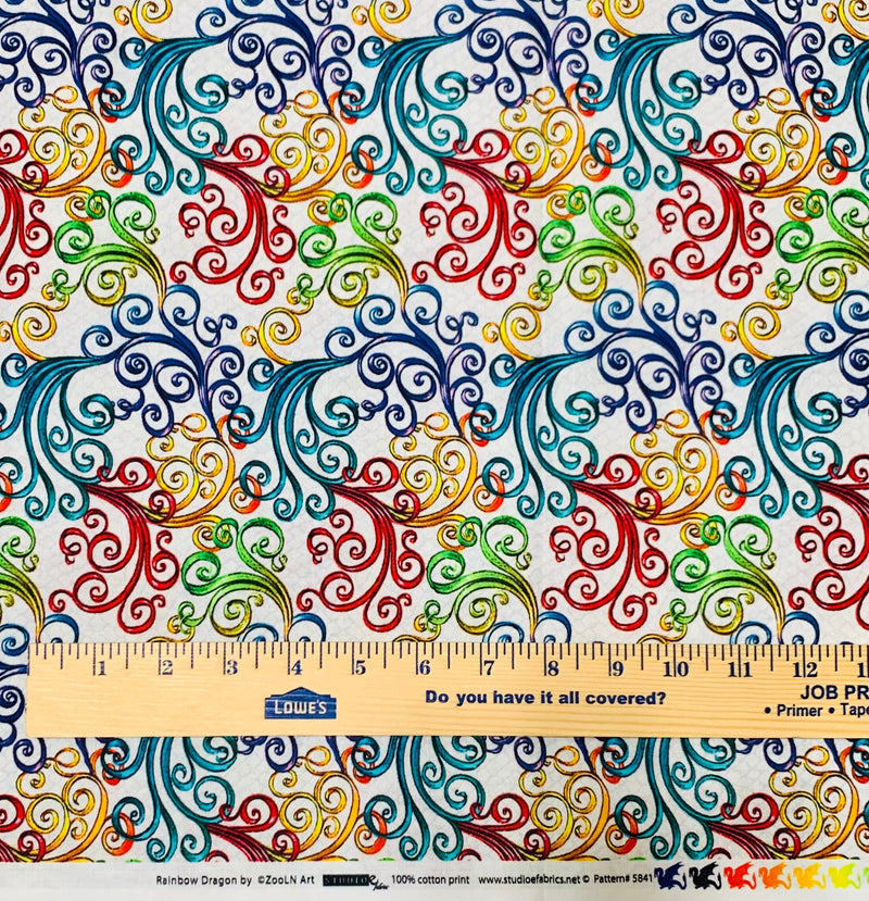 Rainbow Swirl Ecru - Rainbow Dragon - Fabric By The Yard - 100% Cotton - Studio E Fabrics - 5841-44
