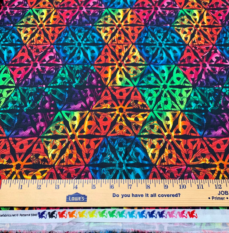 Spectrum Medallion Black - Rainbow Dragon - Fabric By The Yard - 100% Cotton - Studio E Fabrics - 5846-99