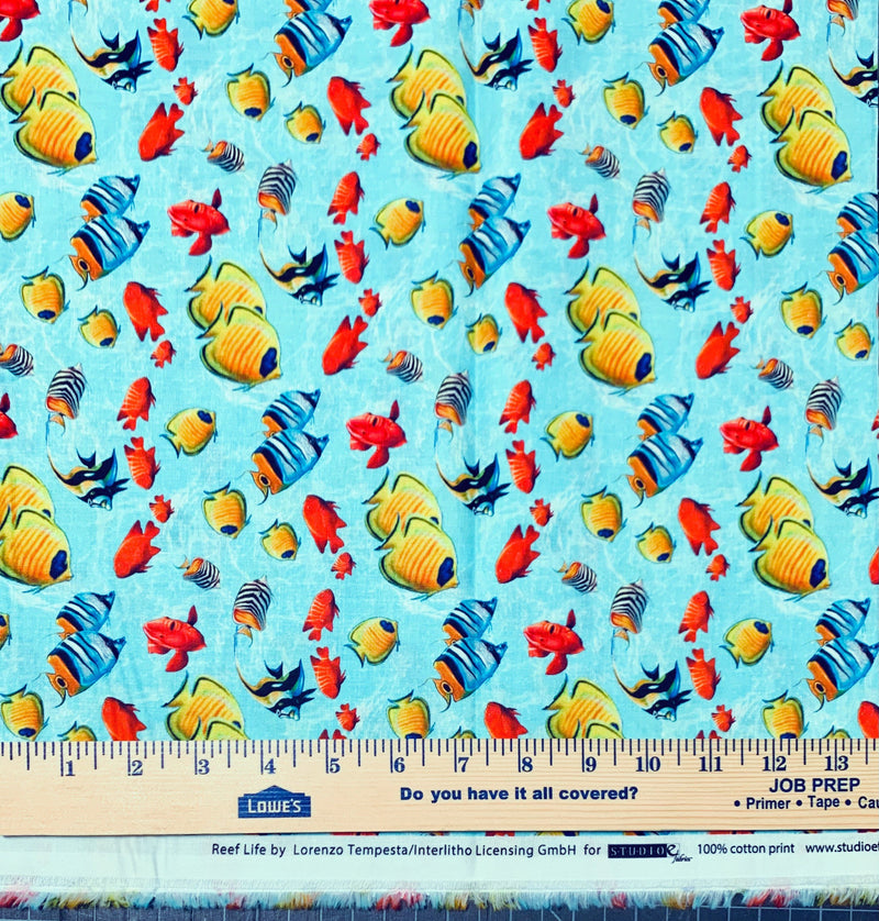 Small Fish Tossed Allover - Reef Life - Tropical Fish - Coral Reef - Sea Life - Fabric By The Yard - 100% Cotton - StudioE Fabrics - 5747-77