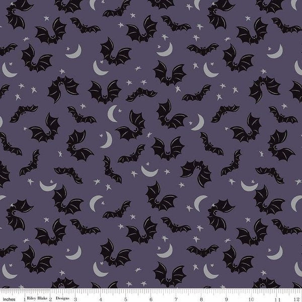 Bats on Eggplant with Sparkle - Spooky Hollow - Halloween - 100% Cotton - Melissa Mortenson for Riley Blake Designs - SC10572-EGGPLANT